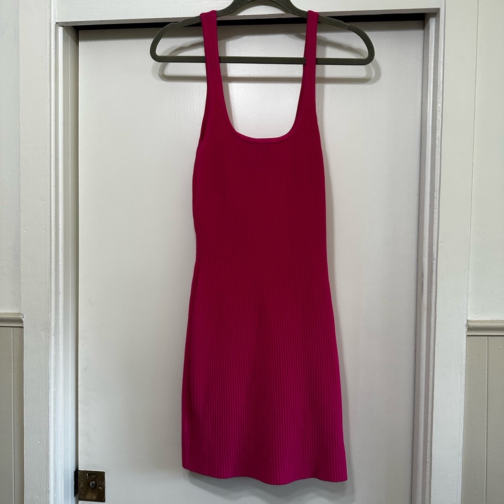 Ribbed Hot Pink Sleeveless Dress